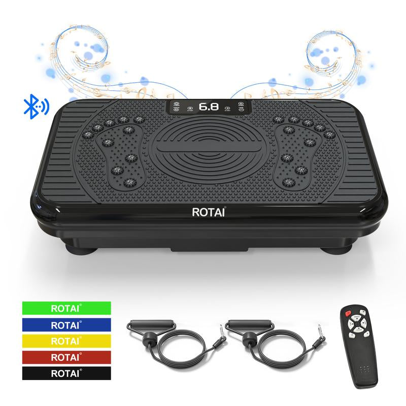 ROTAI Vibration Plate Gym with Bluetooth Audio | 2 Resistance Bands + 5 Exercise Bands | Lymphatic Drainage | 300 Lbs Weight Capacity - Home Fitness Gym Equipment for Full Body Toning