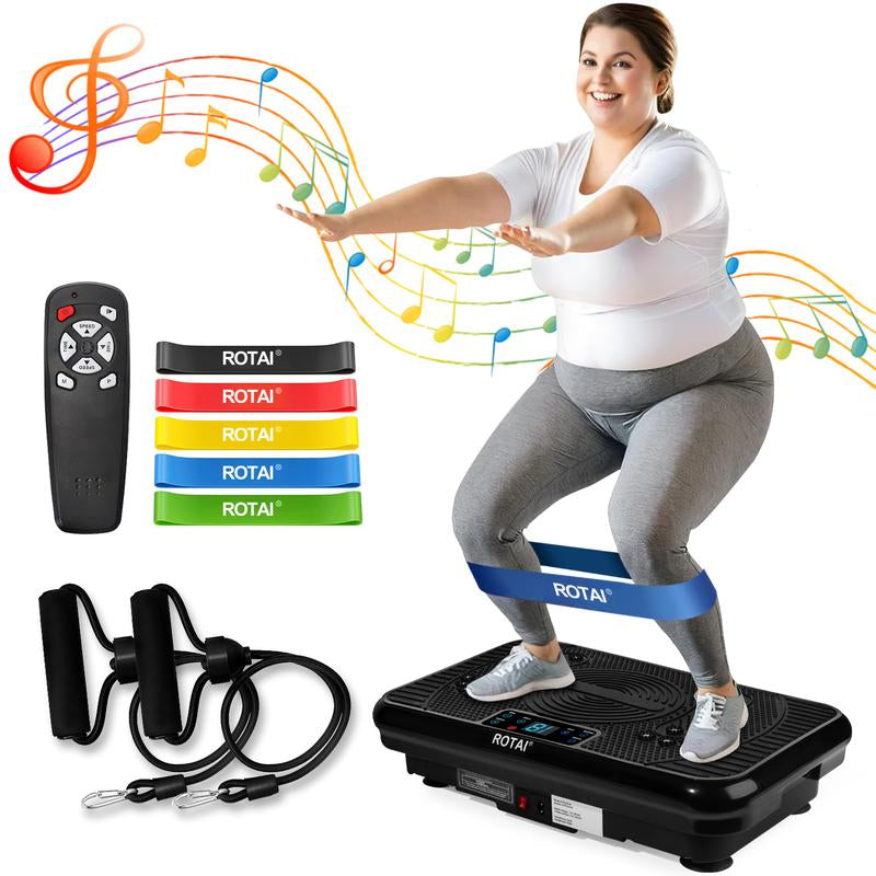 ROTAI Vibration Plate Gym with Bluetooth Audio | 2 Resistance Bands + 5 Exercise Bands | Lymphatic Drainage | 300 Lbs Weight Capacity - Home Fitness Gym Equipment for Full Body Toning