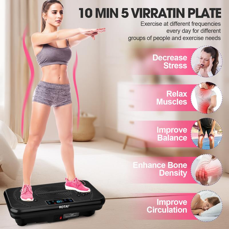ROTAI Vibration Plate Gym with Bluetooth Audio | 2 Resistance Bands + 5 Exercise Bands | Lymphatic Drainage | 300 Lbs Weight Capacity - Home Fitness Gym Equipment for Full Body Toning