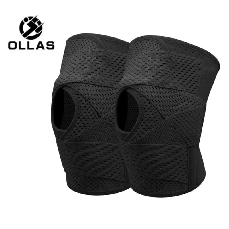 OLLAS Knee Brace for Protect, Compression Knee Support with Air Mesh Fabric, Adjustable Knee Wrap with Side Stabilizers, Ultra-Soft Bandage for Sports, Running