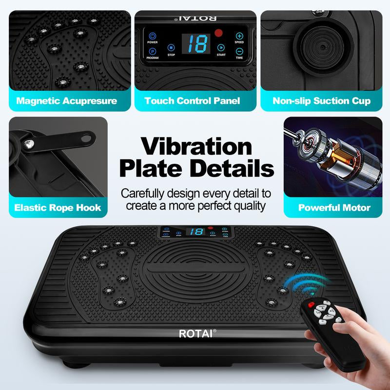 ROTAI Vibration Plate Gym with Bluetooth Audio | 2 Resistance Bands + 5 Exercise Bands | Lymphatic Drainage | 300 Lbs Weight Capacity - Home Fitness Gym Equipment for Full Body Toning