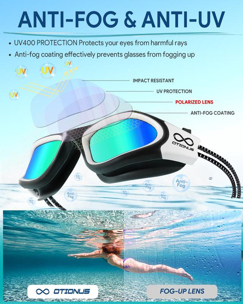 Polarized Adult Swimming Goggles Bungee Strap No Hair Pulling Anti-Fog Pool Goggles for Men Women