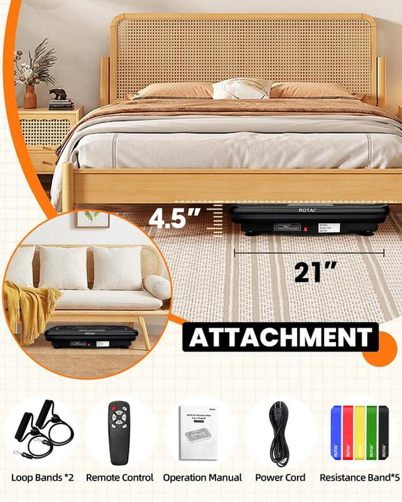 ROTAI Vibration Plate Gym with Bluetooth Audio | 2 Resistance Bands + 5 Exercise Bands | Lymphatic Drainage | 300 Lbs Weight Capacity - Home Fitness Gym Equipment for Full Body Toning