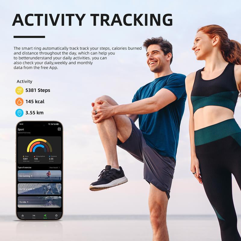 2.0 Smart Fitness Ring – Accurate Distance, Calories & Steps |Activity Tracking, Heart Rate, Sleep, Blood Oxygen& Menstrual Cycle Recording Wearable