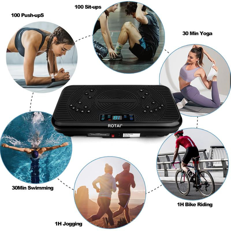 ROTAI Vibration Plate Gym with Bluetooth Audio | 2 Resistance Bands + 5 Exercise Bands | Lymphatic Drainage | 300 Lbs Weight Capacity - Home Fitness Gym Equipment for Full Body Toning