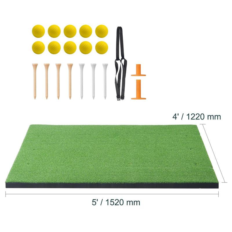 VEVOR Golf Hitting Mat, 5X4Ft Artificial Turf Golf Hitting Mat, Thickened Golf Hitting Aids with 10 Golf Balls, 9 Golf Tees, Golf Practice Hitting Mat for Backyard Driving Indoor Outdoor Training