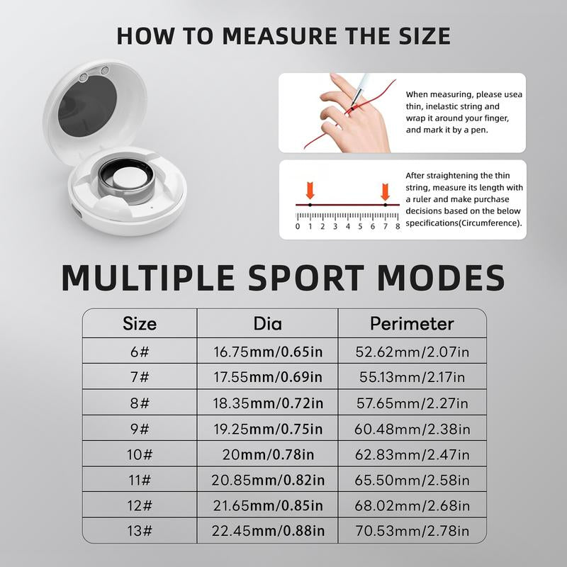 2.0 Smart Fitness Ring – Accurate Distance, Calories & Steps |Activity Tracking, Heart Rate, Sleep, Blood Oxygen& Menstrual Cycle Recording Wearable