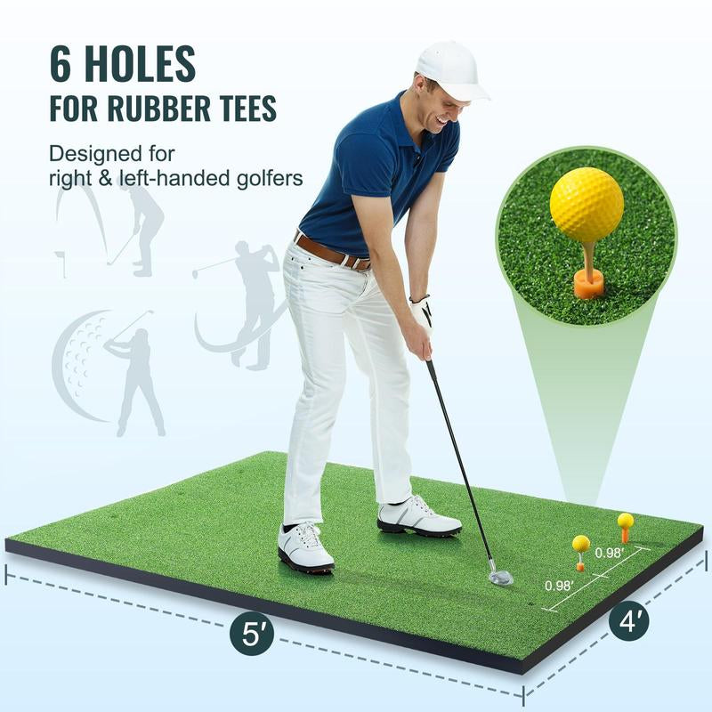 VEVOR Golf Hitting Mat, 5X4Ft Artificial Turf Golf Hitting Mat, Thickened Golf Hitting Aids with 10 Golf Balls, 9 Golf Tees, Golf Practice Hitting Mat for Backyard Driving Indoor Outdoor Training