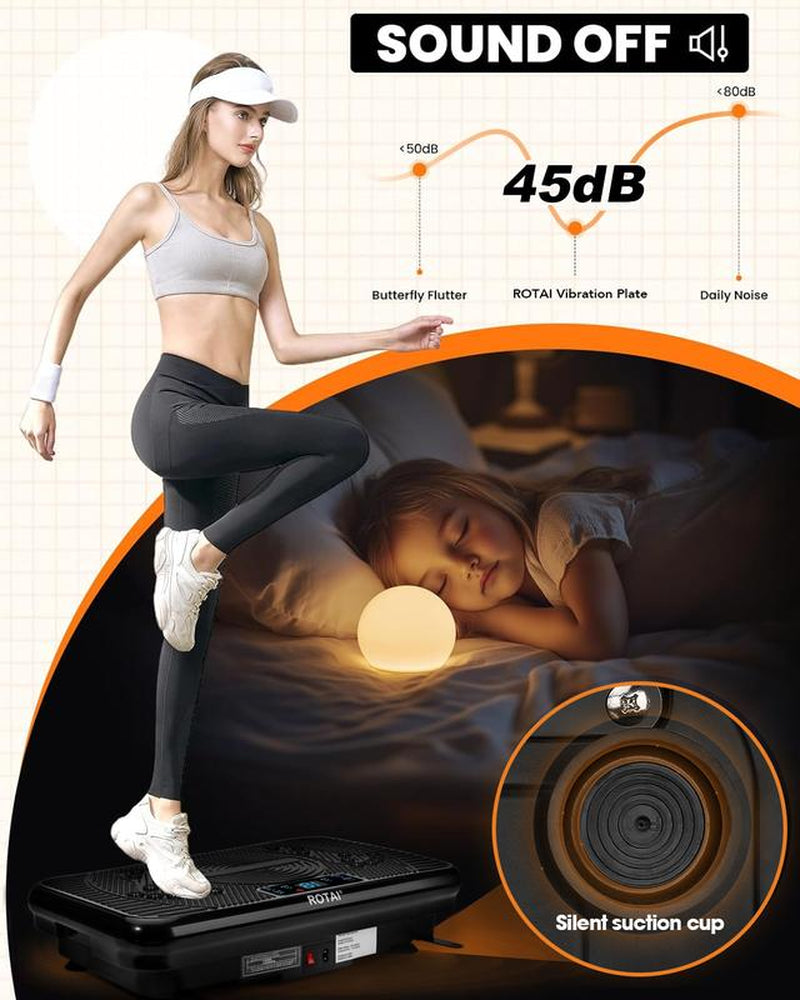 ROTAI Vibration Plate Gym with Bluetooth Audio | 2 Resistance Bands + 5 Exercise Bands | Lymphatic Drainage | 300 Lbs Weight Capacity - Home Fitness Gym Equipment for Full Body Toning