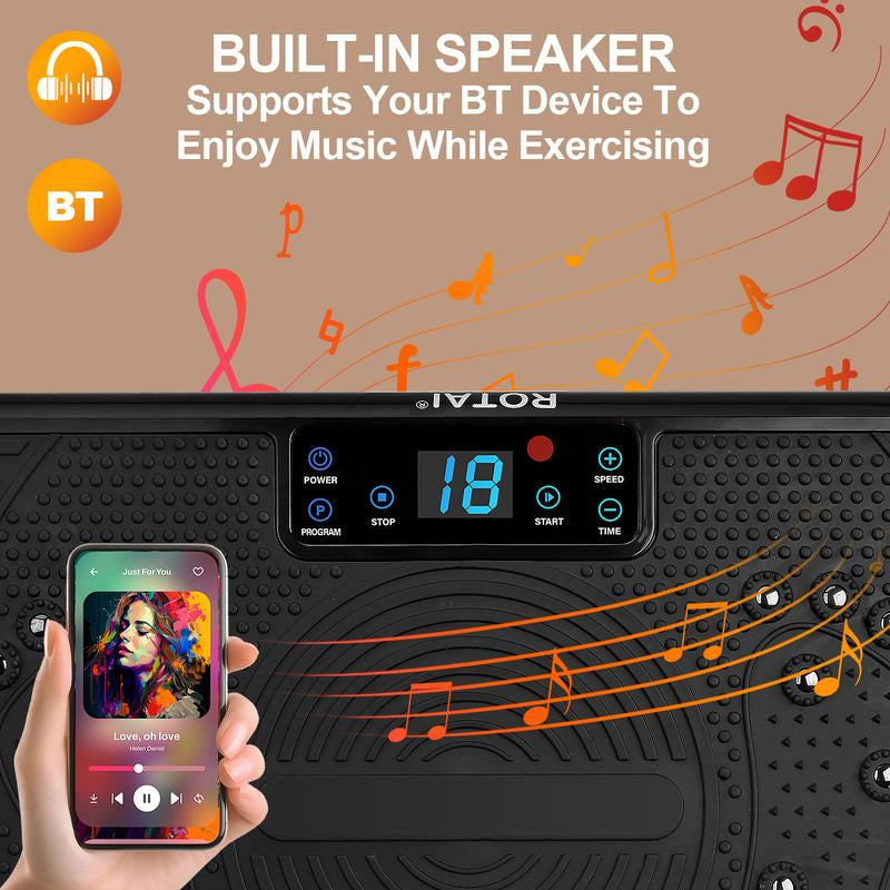 ROTAI Vibration Plate Gym with Bluetooth Audio | 2 Resistance Bands + 5 Exercise Bands | Lymphatic Drainage | 300 Lbs Weight Capacity - Home Fitness Gym Equipment for Full Body Toning