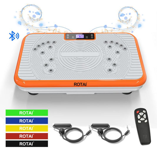 ROTAI Vibration Plate Gym with Bluetooth Audio | 2 Resistance Bands + 5 Exercise Bands | Lymphatic Drainage | 300 Lbs Weight Capacity - Home Fitness Gym Equipment for Full Body Toning