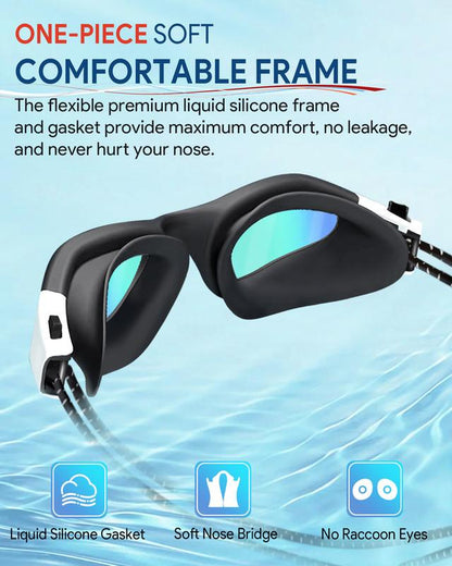 Polarized Adult Swimming Goggles Bungee Strap No Hair Pulling Anti-Fog Pool Goggles for Men Women