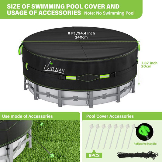 UIRWAY round Pool Cover with Reflective Strips, Swimming Pool Cover for above Ground Pools, Solar Cover
