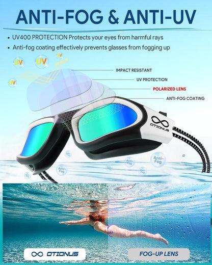 Polarized Adult Swimming Goggles Bungee Strap No Hair Pulling Anti-Fog Pool Goggles for Men Women