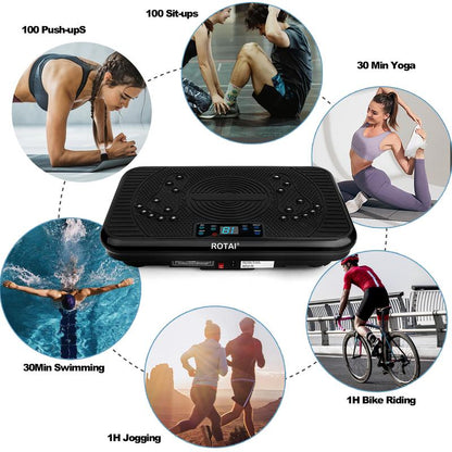 ROTAI Vibration Plate Gym with Bluetooth Audio | 2 Resistance Bands + 5 Exercise Bands | Lymphatic Drainage | 300 Lbs Weight Capacity - Home Fitness Gym Equipment for Full Body Toning