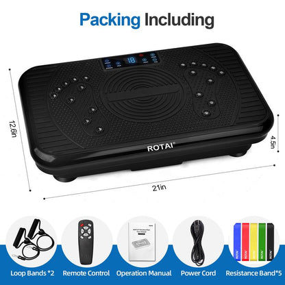 ROTAI Vibration Plate Gym with Bluetooth Audio | 2 Resistance Bands + 5 Exercise Bands | Lymphatic Drainage | 300 Lbs Weight Capacity - Home Fitness Gym Equipment for Full Body Toning