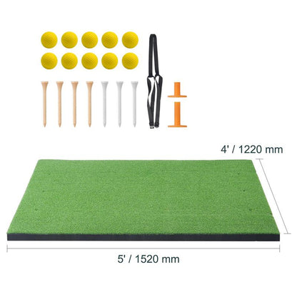 VEVOR Golf Hitting Mat, 5X4Ft Artificial Turf Golf Hitting Mat, Thickened Golf Hitting Aids with 10 Golf Balls, 9 Golf Tees, Golf Practice Hitting Mat for Backyard Driving Indoor Outdoor Training