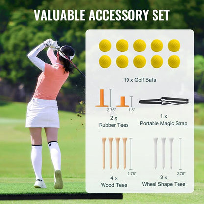 VEVOR Golf Hitting Mat, 5X4Ft Artificial Turf Golf Hitting Mat, Thickened Golf Hitting Aids with 10 Golf Balls, 9 Golf Tees, Golf Practice Hitting Mat for Backyard Driving Indoor Outdoor Training