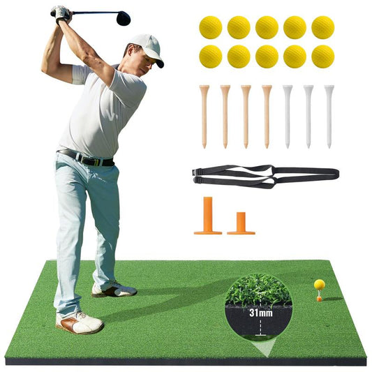 VEVOR Golf Hitting Mat, 5X4Ft Artificial Turf Golf Hitting Mat, Thickened Golf Hitting Aids with 10 Golf Balls, 9 Golf Tees, Golf Practice Hitting Mat for Backyard Driving Indoor Outdoor Training